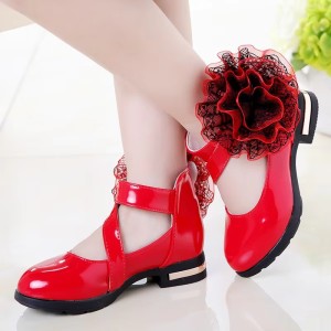 2025 New Soft Sole Princess Shoes for Girls Black Children's Leather Shoes PU Parties