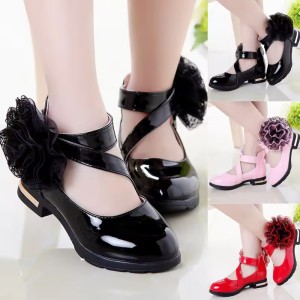 2025 New Soft Sole Princess Shoes for Girls Black Children's Leather Shoes PU Parties